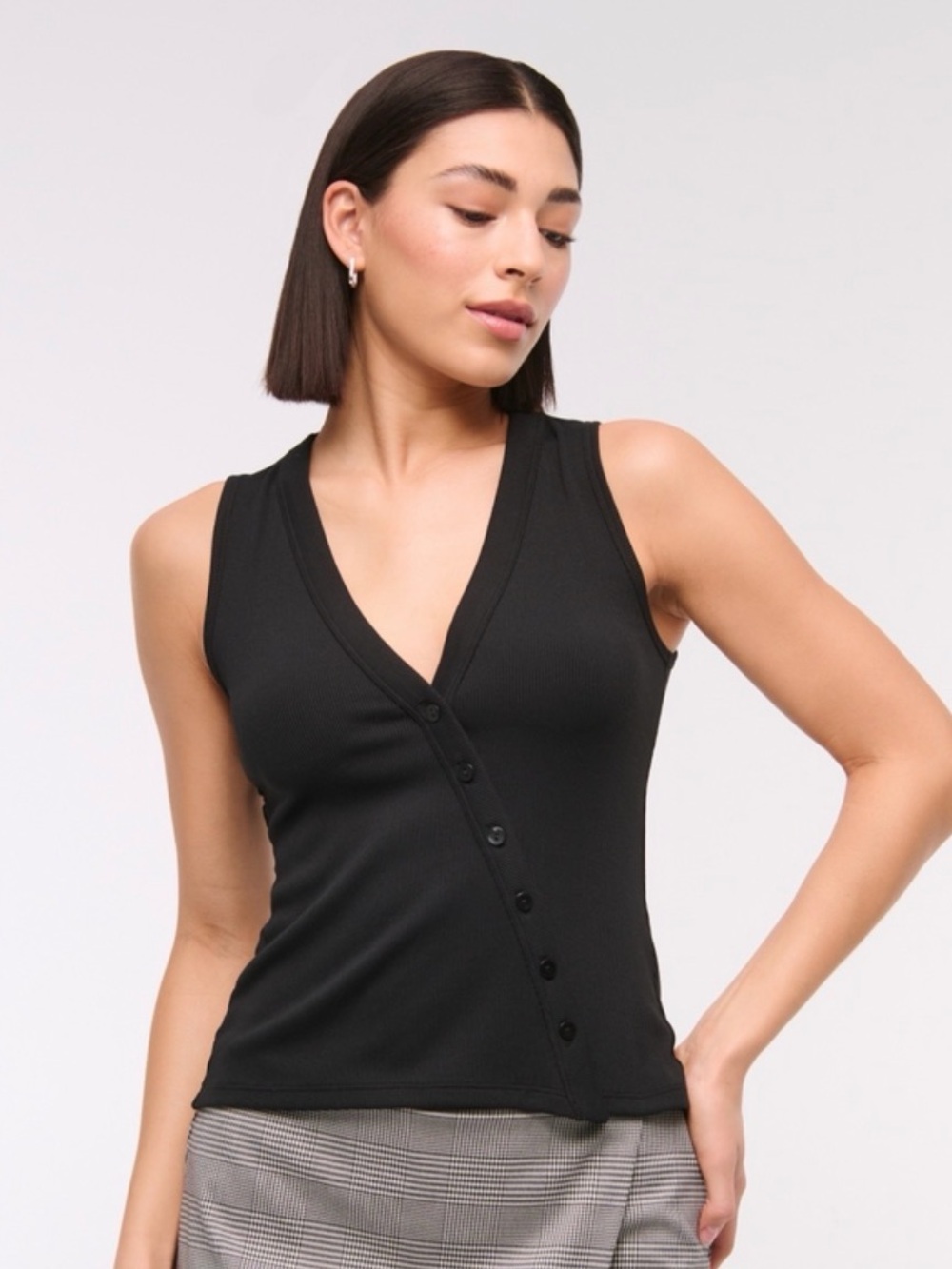 Abercrombie & Fitch Black Ribbed Button Tank Top Size Small